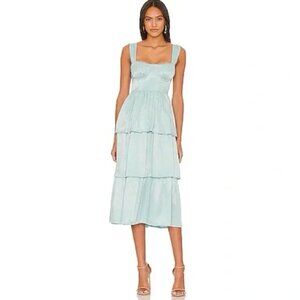 WeWoreWhat Corset Ruffle Midi Dress Blue Satin